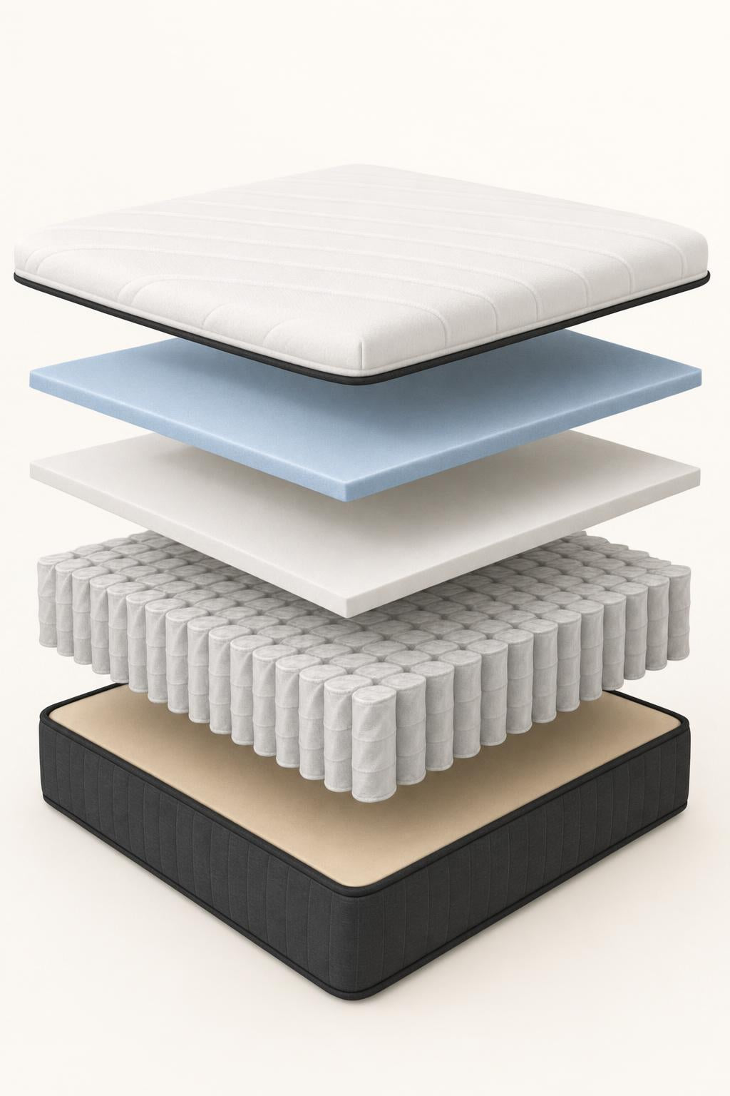 Cutaway view of the Flex Hybrid Mattress showing its five internal layers